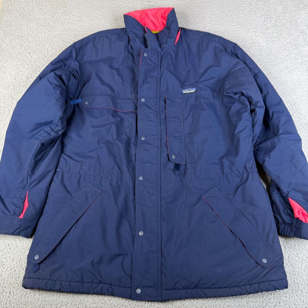 VTG PATAGONIA Parka Jacket Mens L Blue Neon Insulated Coat Hooded Ski Winter